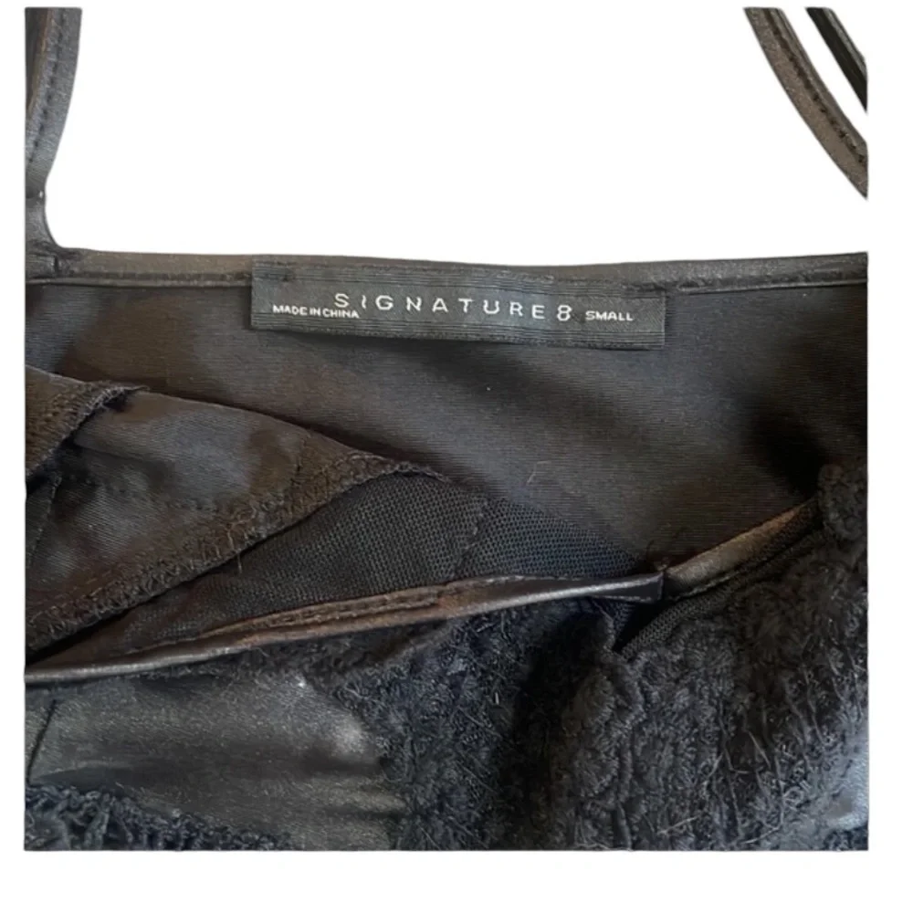 Signature 8, faux leather, lace black, bralette, Small - Picture 3 of 6